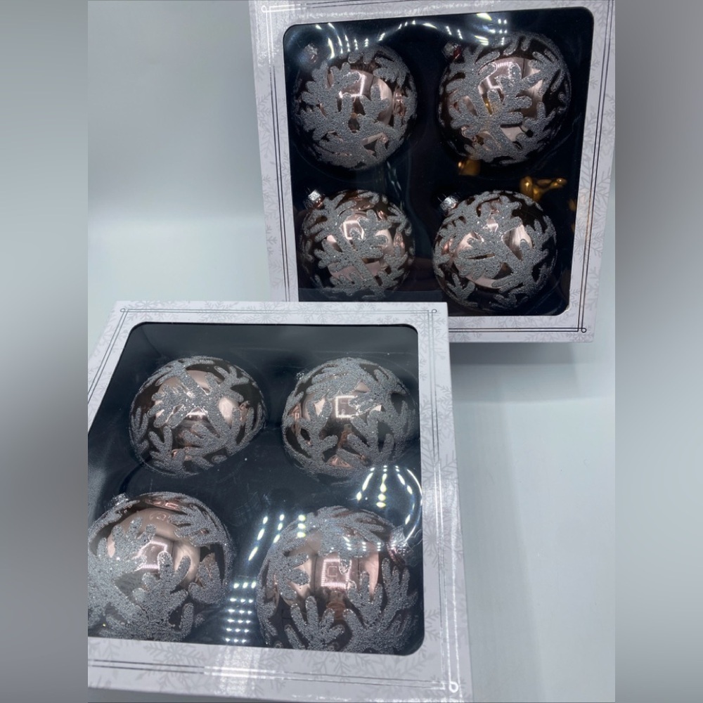 Beekman Home Glass Embellished Christmas Ornaments Rose Gold 2 Boxes 8 Ornaments